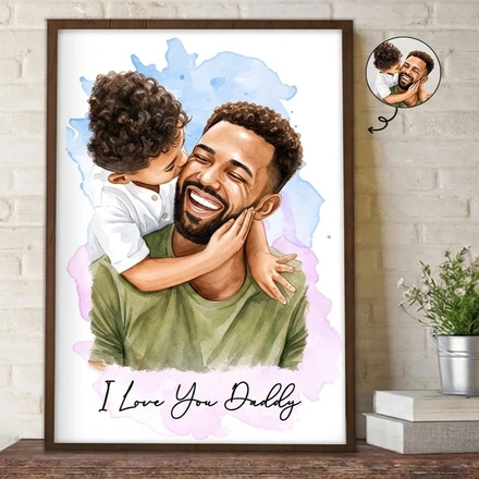 Custom Photo Realistic Watercolor Art I Love You Dad Grandpa - Personalized Poster