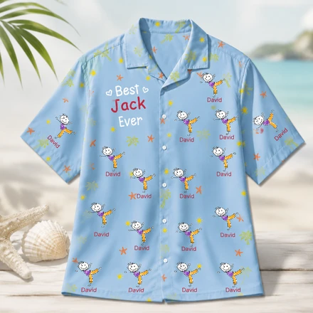 Best Dad Ever Hawaiian Shirt, Custom Name Hawaiian Shirt, Personalized Kids Figure Shirt, Choose Number Of Children