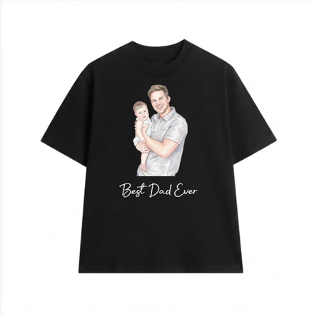 Custom Photo Pencil Sketch Best Dad Ever - Personalized T-Shirt