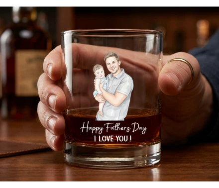 Custom Photo Pencil Sketch Best Dad Ever - Personalized Whiskey Glass