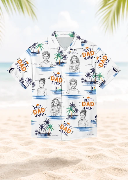 Custom Face Kids Hawaiian Shirt Personalized Children Photo Best Dad Ever Vacation Shirt