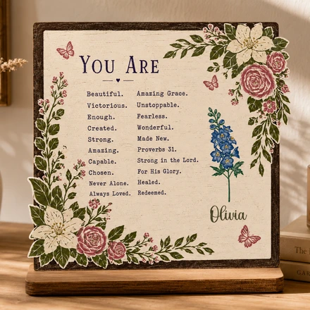 2-Layer Wooden Plaque Personalized With Encouraging Bible Verses And Purple Florals, Heartfelt Gift For Daughter Or Friend