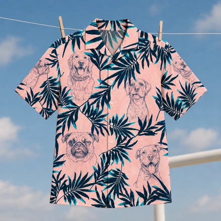Custom Pet Portrait Hawaiian Shirt – Personalized Tropical Vacation Tee For Dog & Cat Lovers