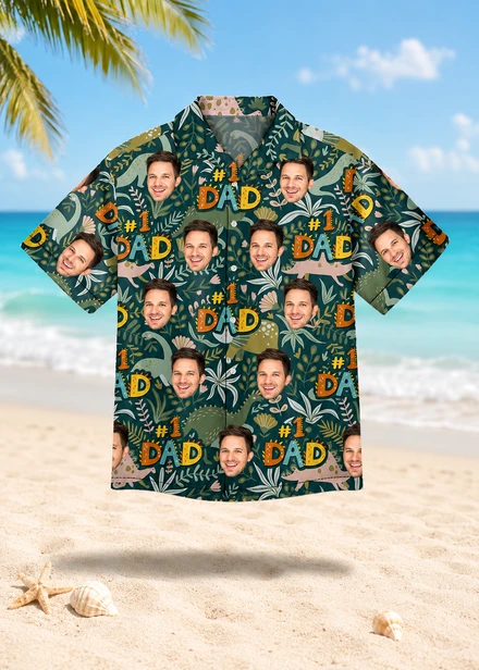 Hawaiian Shirt Custom Photo Dad Dino #1 Personalized Vacation Gift
