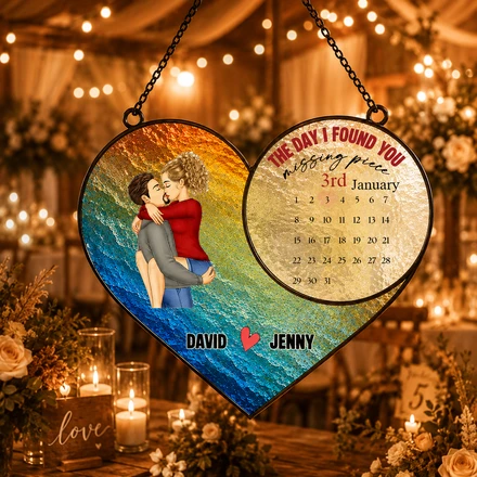 "The Day I Found My Missing Piece" Personalized Heart Suncatcher