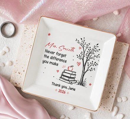 Inspirational Jewelry Dish Thank You Gift – Never Forget The Difference You Make, Charming Sketch Design, Unique Creative Gift For Someone Special