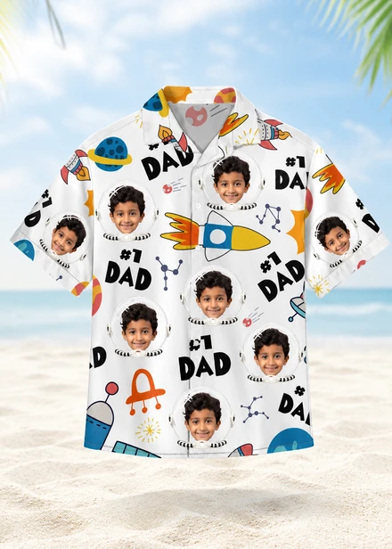 Custom Face Kids Hawaiian Shirt Astronaut #1 Dad Personalized Vacation Gift Shirt