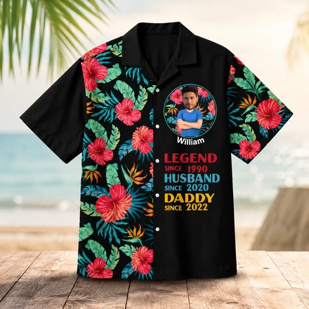Custom Face Photo Hawaiian Shirt For Men, Personalized Name And Important Dates, Tropical Father'S Day Shirt
