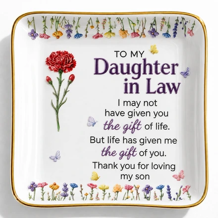 To My Daughter In Law Gift Ceramic Dish, Personalized Flower Jewelry Tray