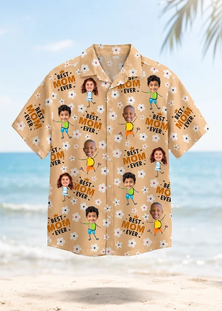 Custom Face Kids Hawaiian Shirt Best Mom Grandma Ever Personalized Flower Pattern Gift For Mom