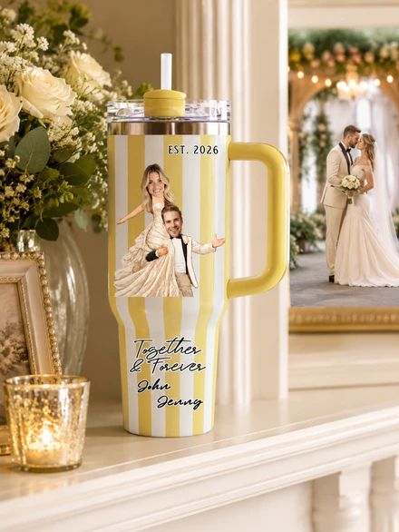 Custom "Together & Forever" Couple Photo 40oz Stripe Tumbler