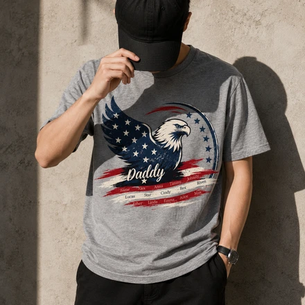 Custom Name Kids, American Flag, Father'S Day Gift For Grandpa, Dad - Personalized Shirt