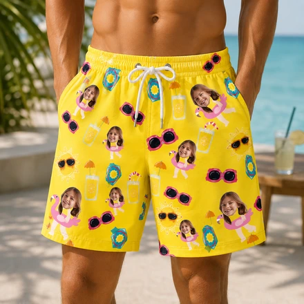 Personalized "Sunny Flamingo Pool" Swim Shorts