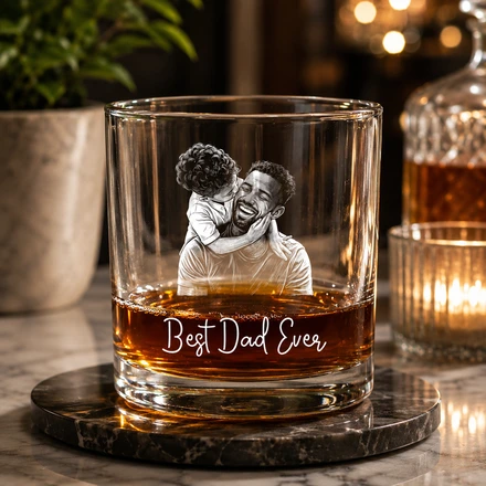 Custom Photo Pencil Sketch Best Dad Ever - Personalized Whiskey Glass
