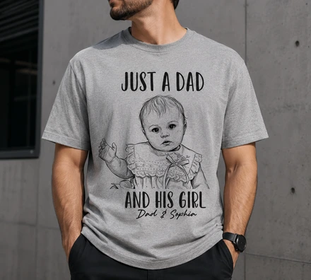 Custom Photo Pencil Sketch Portrait A Dad And His Girl - Personalized T Shirt
