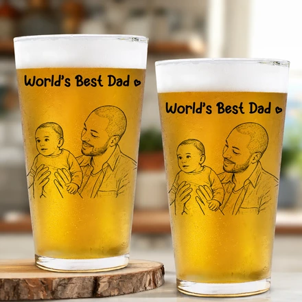 Custom Photo Pencil Sketch Family Dog Cat Portrait - Personalized Beer Glass