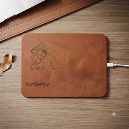 Custom Photo Pencil Sketch Best Dad Ever - Personalized Leather Charging Mat