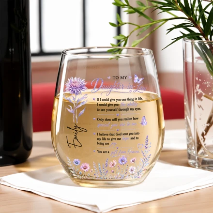 To My Daughter In Law Wine Glass, Personalized Gift For Daughter-In-Law