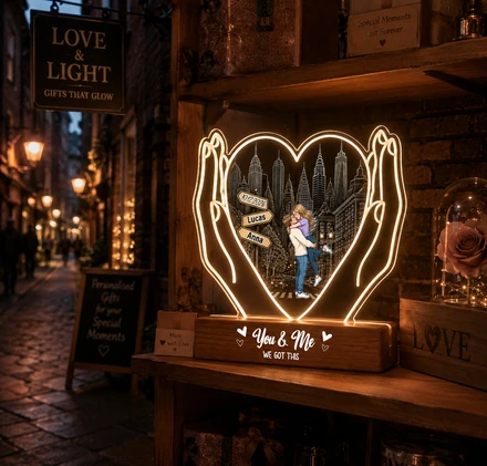 Personalized Wedding Couple Acrylic Night Light - Custom "You & Me We Got This" Led Lamp, Unique Anniversary & Wedding Gift For Bride And Groom, Wooden Base Usb Decor