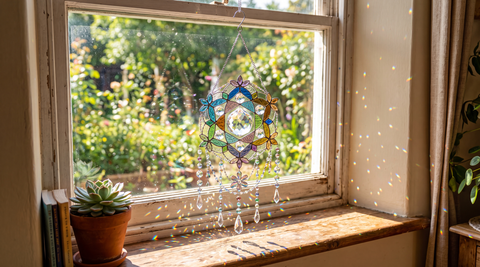 Personalized suncatcher styled in a bright window