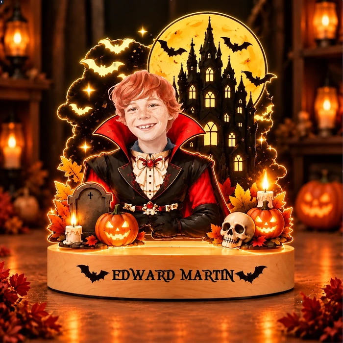 Personalized "Vampire Boy" Kids Photo Halloween Led Night Light