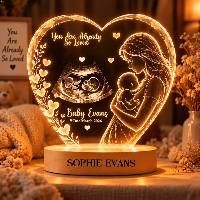 Personalized "Mother & Baby Heart" Ultrasound & Keepsake Led Night Light