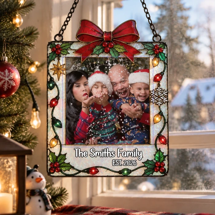 Custom Family Christmas Photo Suncatcher 2026