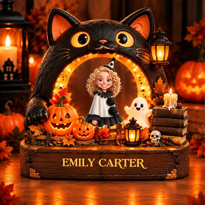 Personalized "Black Cat Arch" Kids Photo Halloween Led Night Light
