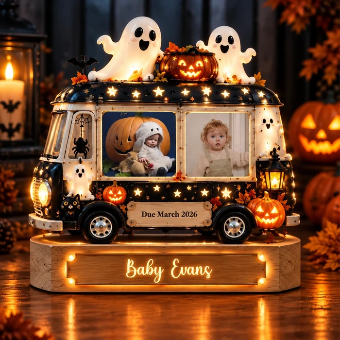 Personalized "Spooky Camper Van" Baby Photo Halloween Led Night Light