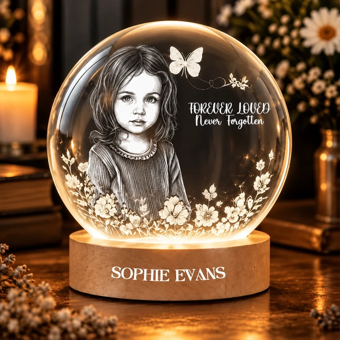 Personalized "Memorial Crystal Globe" Photo Keepsake Led Night Light