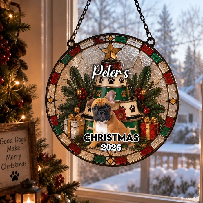Custom Pet Photo Christmas Tree Dog Bowl Suncatcher