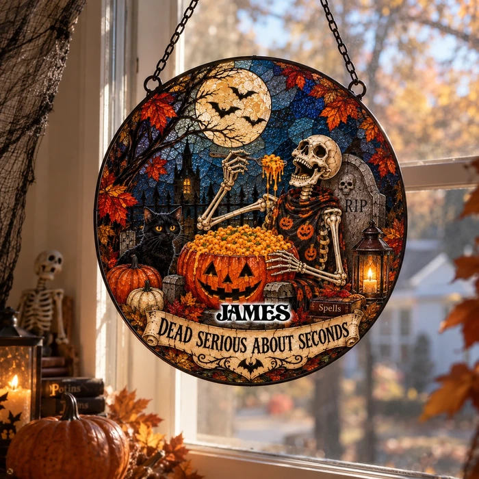 Custom Funny Skeleton Mac & Cheese Suncatcher