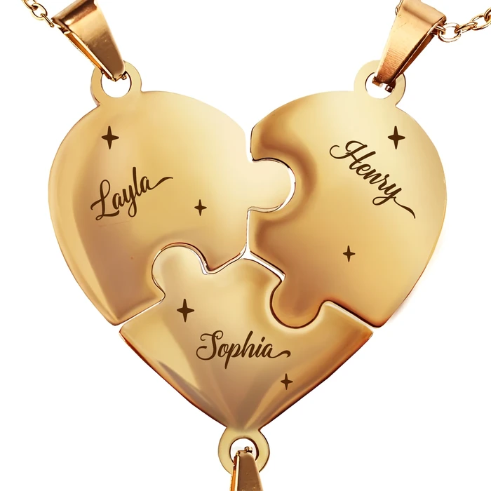 Bestie Sister Forever Friendship Jewelry - Personalized Heart Puzzle Necklace Set Gold