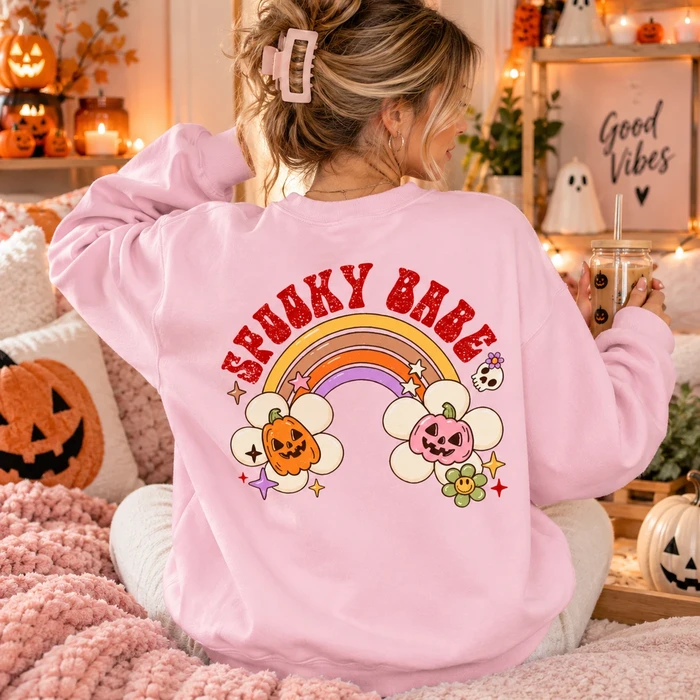 Humorous Jack-o'-Lantern Graphic Tee – Back Design Halloween Shirt