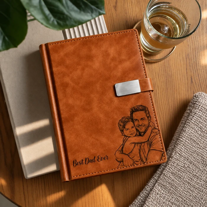 Personalized Dad Wallet Custom Photo, Best Dad Ever Pencil Drawing Portrait, Father Son Daughter Memory Gift, Custom Leather Wallet for Dad