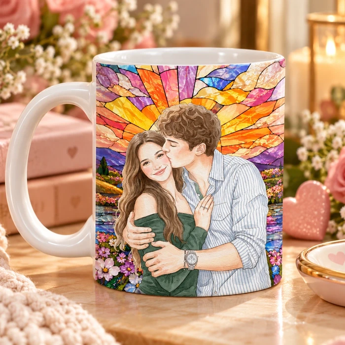 Custom Photo Watercolor With Autumn Accessories Autumn Lovely Portrait - Personalized Mug