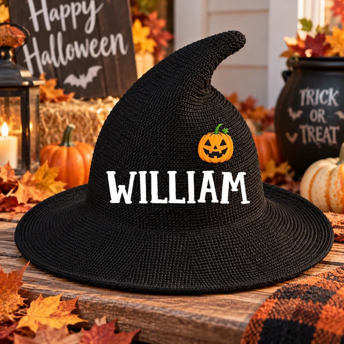 Personalized Witch Hat Custom Name Halloween Hat – Witch Hat With Pumpkin Halloween Party Gift