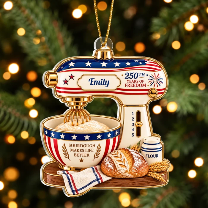 Personalized Acrylic Christmas Ornament Custom Name – Vintage Mixer Baking Bread 250th Anniversary Christmas Gift