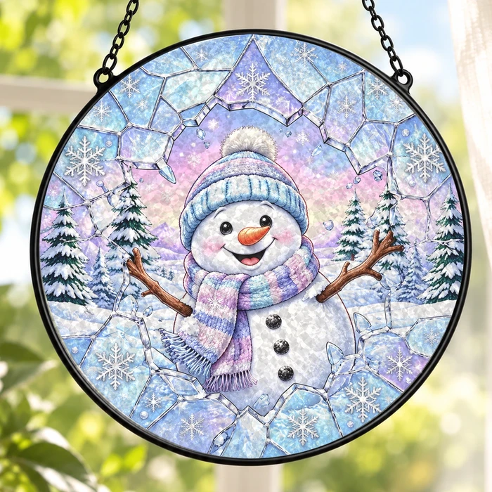 Snowman Christmas Suncatcher, Winter Stained Glass Window Decor, Snowflake Snowman Hanging Decoration, Christmas Gift For Family And Friends