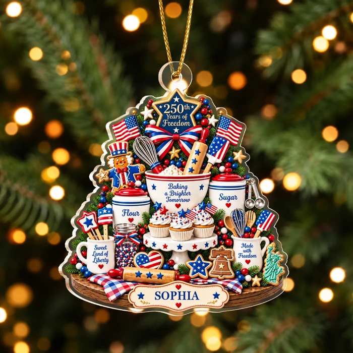 Personalized Acrylic Christmas Ornament Patriotic Baking Theme Custom Name Holiday Gift