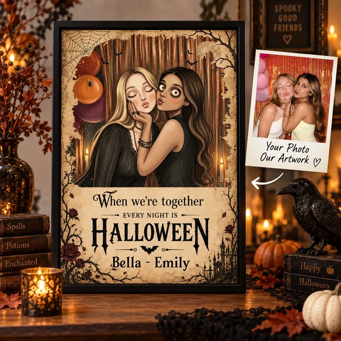 Personalized Halloween Poster Custom Photo & Names – Best Friends Halloween Night Wall Decor Gift For Friends