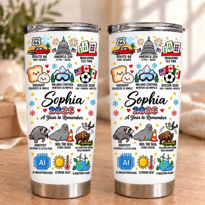 Personalized 20oz Tumbler Custom Name – 2026 A Year To Remember Usa Travel Sports & Fun Events Stainless Steel Cup Gift