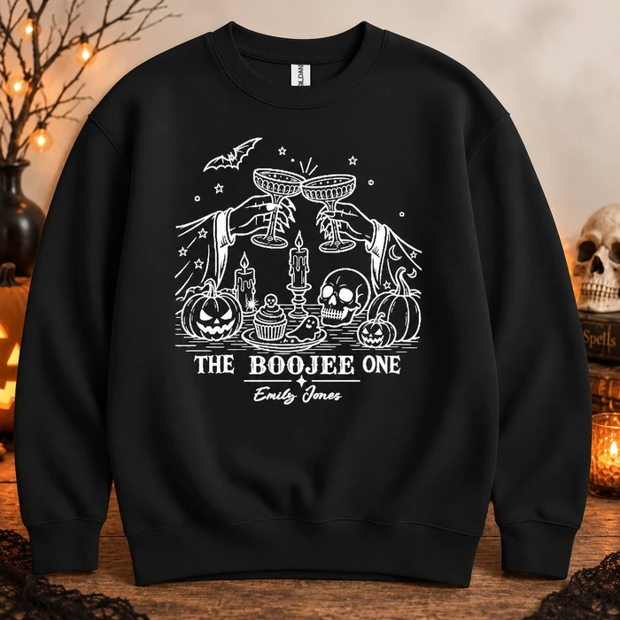 Personalized Witchy Halloween Crewneck - Custom Name Witchy Cocktail Glass Graphic Design