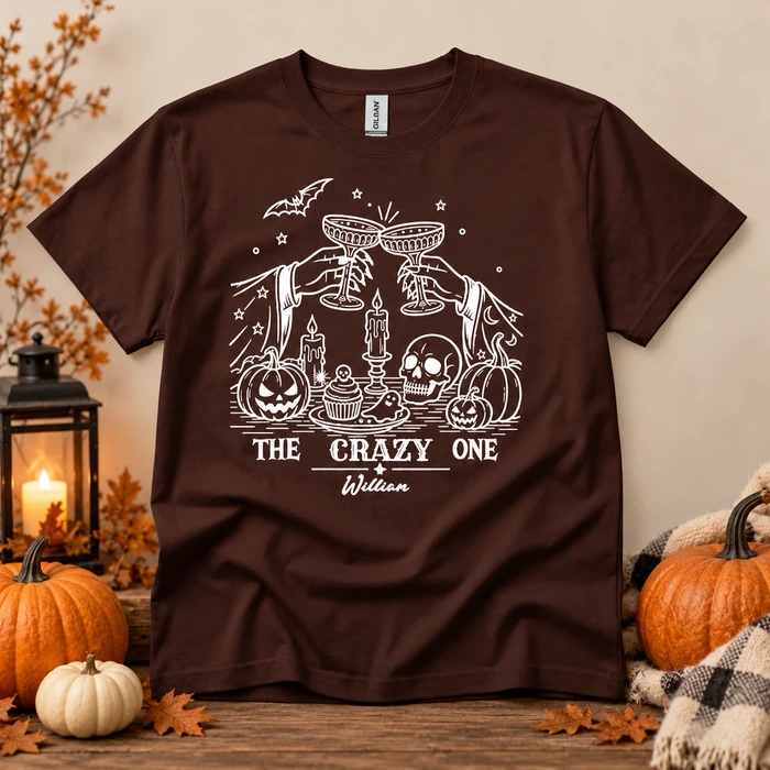 Custom Name The Crazy One Gothic Graphic Tee - Personalized Spooky Halloween Shirt