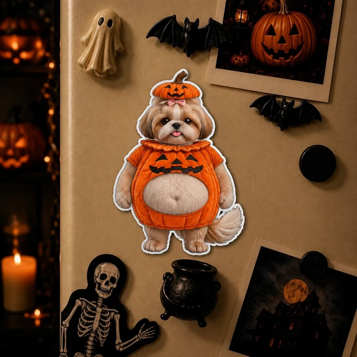 Custom Pet Photo Halloween Magnet, Personalized Pet Character Fridge Magnet, Choose Pumpkin Witch Ghost Or Vampire Style, Pet Lover Gift