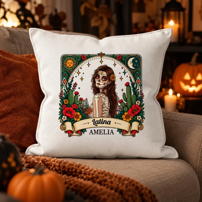 Personalized Mama Pillow Custom Photo & Name, Sugar Skull Floral Portrait Cushion, DíA De Los Muertos Inspired Decor, Meaningful Gift