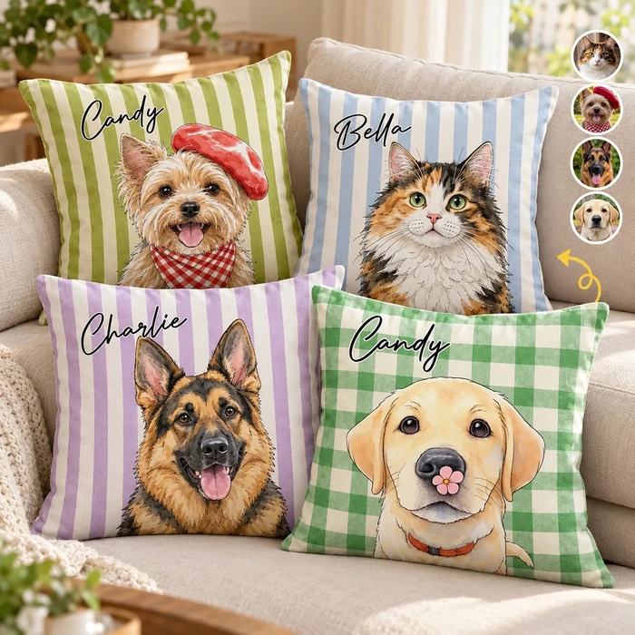 Personalized Pillow Cover Custom Pet Photo & Name – Cute Dog & Cat Portrait Cushion, Pet Lover Home Decor Gift