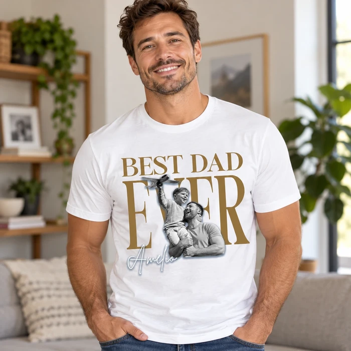 Custom Photo Best Dad Ever Ever Ever Vintage - Personalized T Shirt