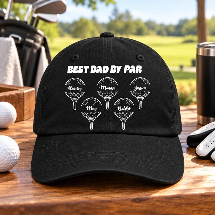 Best Dad Grandpa By Par Golf Clubs - Personalized Vintage Washed Denim Cap