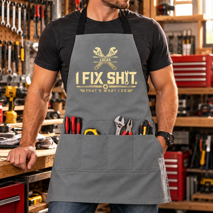 I Fix Sh*T That'S What I Do Custom Name - Personalized Tool Apron - Funny Gifts For Dad, Husband, Grandpa & Handyman